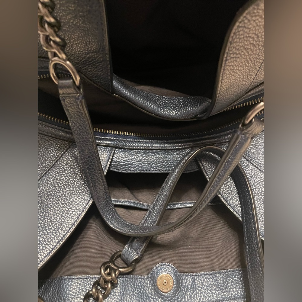 Coach Lexi Chain Shoulder Bag Metallic Navy Blue Leather Purse Handbag - Picture 12 of 15